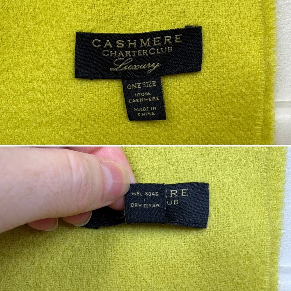 Charter Club Luxury Cashmere Scarf Fringed Green Rectangular Cozy Warm Soft